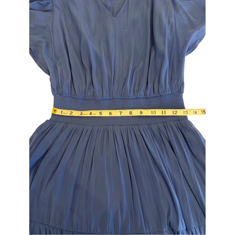 Chico's Blue Smocked Waist Tiered Maxi Dress Flutter Sleeve Size 00 US‎ 2 - Picture 9 of 11
